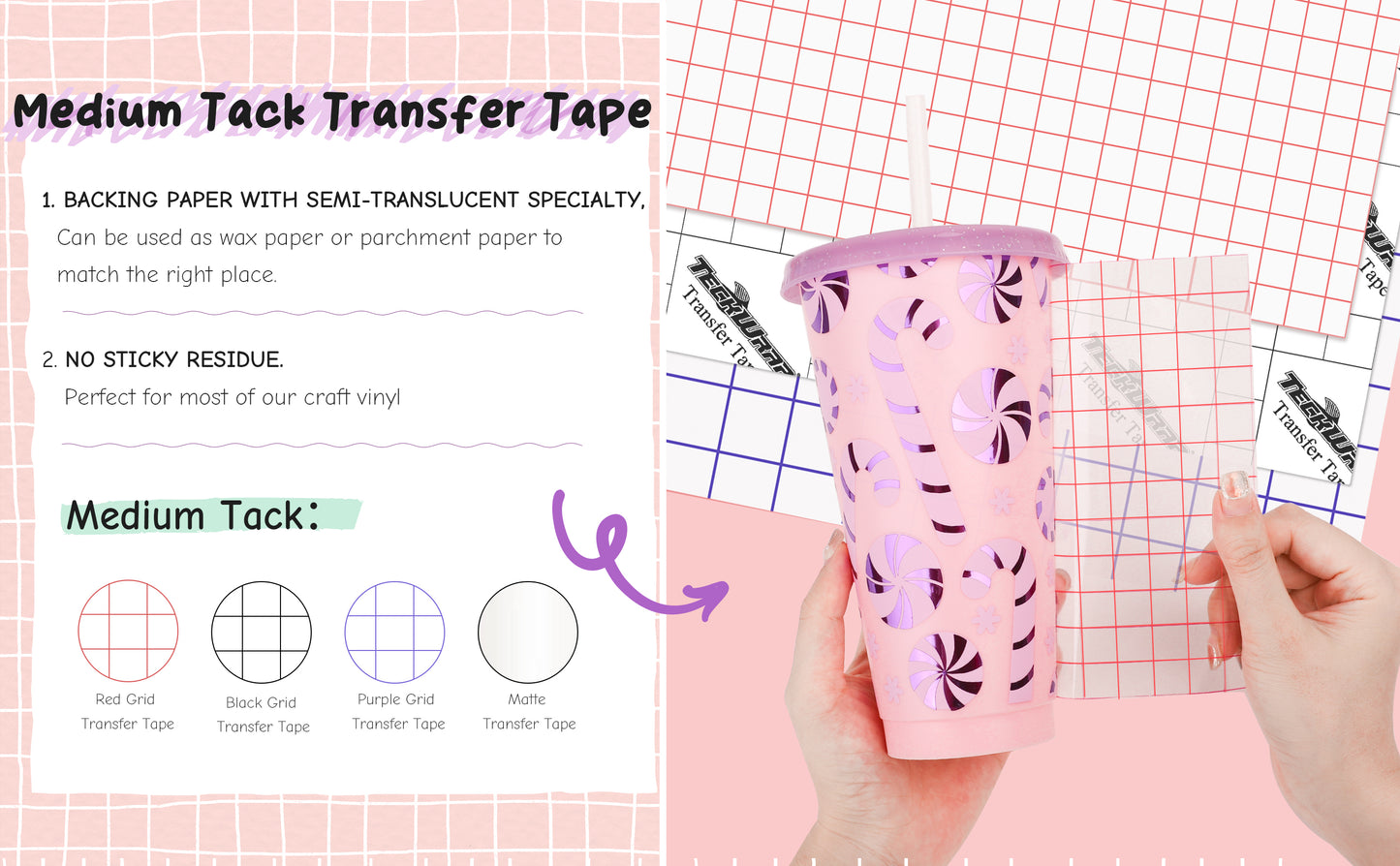 Purple Grid Transfer Tape - Medium Grip