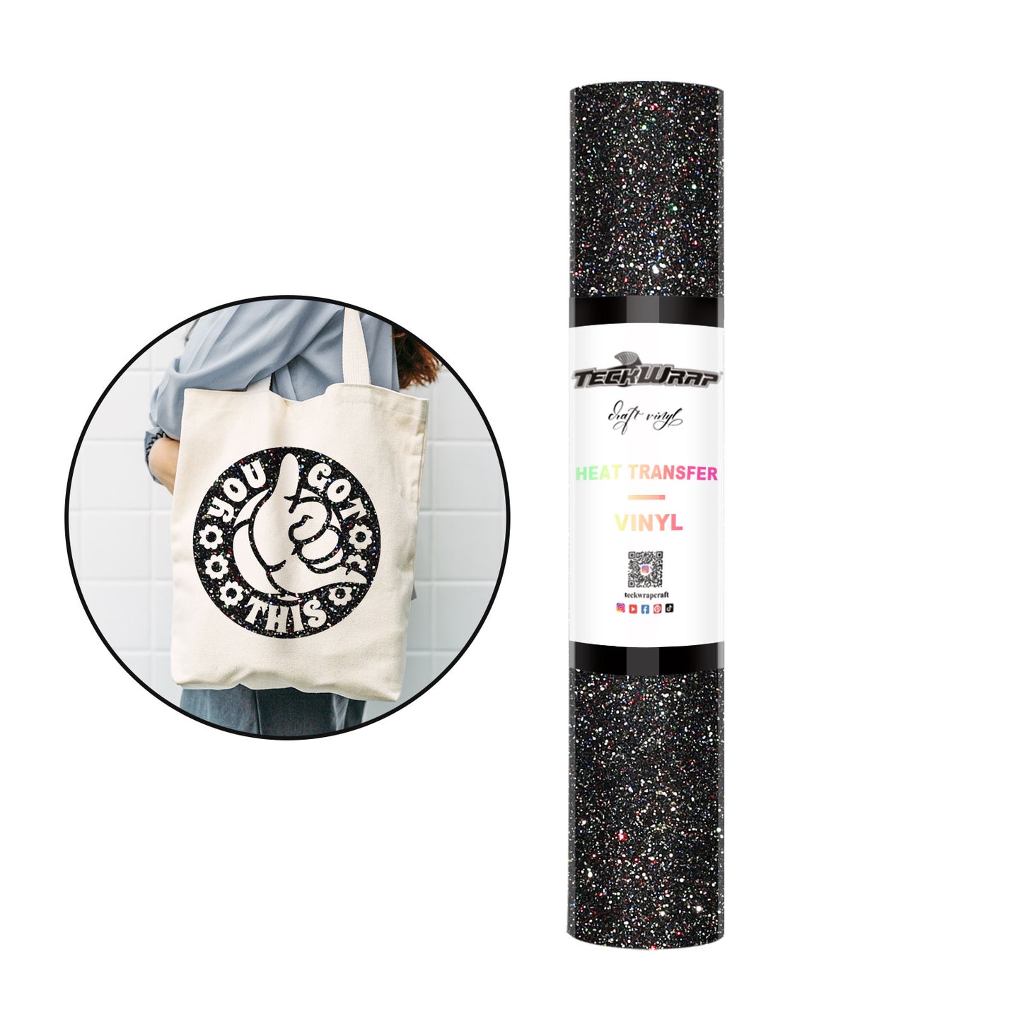 Teckwrap Glitter Heat Transfer Vinyl - Colourful Black